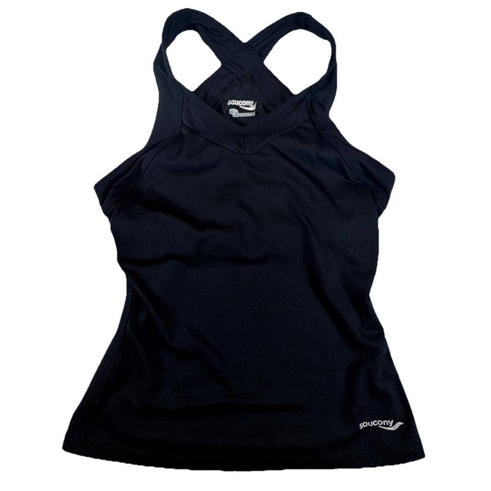 Saucony Tank‎ Women's Sz S Black Crossback Built In Bra Running Workout Athletic